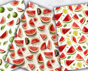 Watermelon Slices Clipart Digital Pattern Paper | Cute Doodle Style | Seamless Texture | Watercolor Illustration | Big Elements