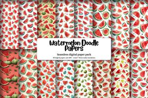 Watermelon Slices Clipart Digital Pattern Paper | Cute Doodle Style | Seamless Texture | Watercolor Illustration | Big Elements