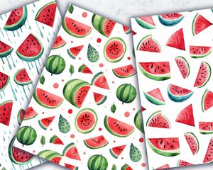 Watermelon Clipart Seamless Texture | Doodle Style Cute Watercolor Illustration | Big Elements | Light Background | Digital Pattern Paper