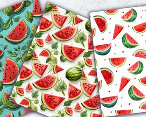 Watermelon Clipart Seamless Texture | Doodle Style Cute Watercolor Illustration | Big Elements | Light Background | Digital Pattern Paper