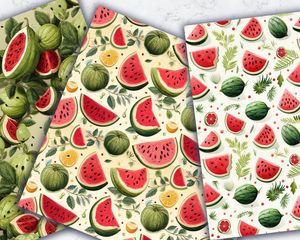 Watermelon Clipart Seamless Texture | Doodle Style Cute Watercolor Illustration | Big Elements | Light Background | Digital Pattern Paper