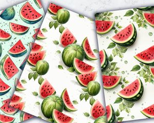 Watermelon Clipart Seamless Texture | Doodle Style Cute Watercolor Illustration | Big Elements | Light Background | Digital Pattern Paper