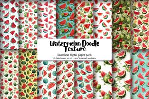 Watermelon Clipart Seamless Texture | Doodle Style Cute Watercolor Illustration | Big Elements | Light Background | Digital Pattern Paper