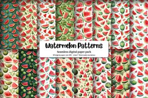 Cartoon Watermelon Digital Paper Seamless Texture - Cute Fruit Patterns for Scrapbooking, Crafts, and DIY Projects - Instant Download