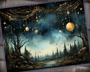 12 Papers | Whimsical Moon and Stars Scrapbooking Kit with Painterly Textures and Mysterious Backdrops | Printable Pages for Junk Journals