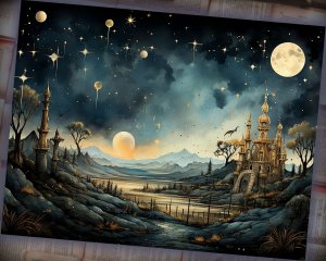 12 Papers | Whimsical Moon and Stars Scrapbooking Kit with Painterly Textures and Mysterious Backdrops | Printable Pages for Junk Journals