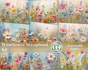 20 Pages of Painted Wildflowers Background, Vivid Colors, Shabby Chic Ephemera, Scrapbooking, Perfect for Invitations, Digital Planners