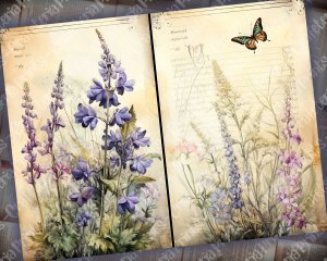 17 Pages of Meadow and Wild Flowers Shabby Chic Ephemera Scrapbook Paper - Double Pages, Perfect for Invitations, Digital Planners