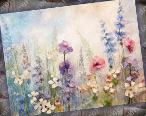 20 pages of Painted Wildflowers Background, Vivid Colors, Shabby Chic Ephemera for Scrapbooking, Invitations, Digital Planners