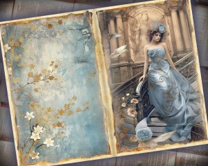 25 Papers | Vintage Crown Winter Wonderland Scrapbooking Kit, Romantic Fairy Tale Printable Paper, Light Gold Ornate Detailing