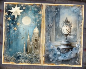 25 Papers | Vintage Crown Winter Wonderland Scrapbooking Kit, Romantic Fairy Tale Printable Paper, Light Gold Ornate Detailing