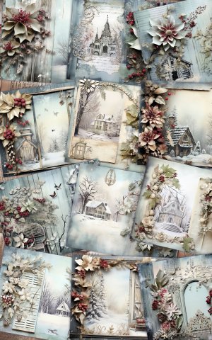 12 papers | Winter Tales Frozen Fairy Tale Scrapbooking Kit, Shabby Chic Ephemera, Junk Journal Printable Pages, Scrapbook Background Design