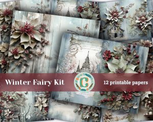 12 papers | Winter Tales Frozen Fairy Tale Scrapbooking Kit, Shabby Chic Ephemera, Junk Journal Printable Pages, Scrapbook Background Design