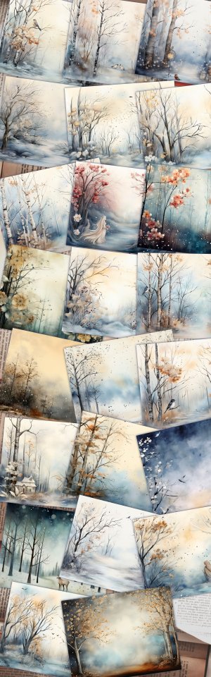 Winter Forest Digital Junk Journal Background, Fairy Forest Collage Printable, Nature Journal Paper, Forest Background, Shabby Chic Ephemera