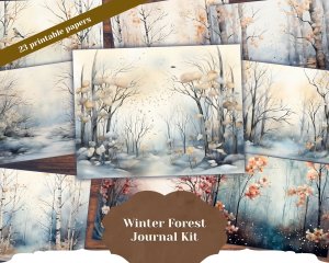 Winter Forest Digital Junk Journal Background, Fairy Forest Collage Printable, Nature Journal Paper, Forest Background, Shabby Chic Ephemera