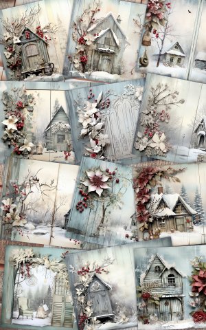 12 papers | Winter Tales Frozen Fairy Tale Scrapbooking Background, Shabby Chic Ephemera for Junk Journal Kit, Printable Pages and Paper