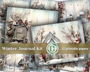 12 papers | Winter Tales Frozen Fairy Tale Scrapbooking Background, Shabby Chic Ephemera for Junk Journal Kit, Printable Pages and Paper