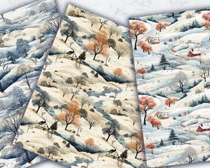 Country Winterscape Digital Pattern Paper | Watercolor Illustration | Trending on Etsy | Seamless Texture | Printable Design Paper