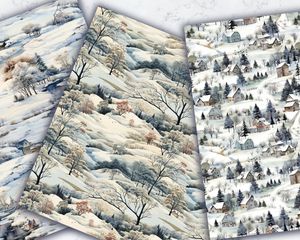 Country Winterscape Digital Pattern Paper | Watercolor Illustration | Trending on Etsy | Seamless Texture | Printable Design Paper