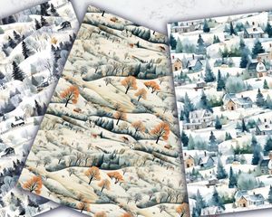 Country Winterscape Digital Pattern Paper | Watercolor Illustration | Trending on Etsy | Seamless Texture | Printable Design Paper