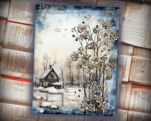 20 Papers | Winter Junk Journal Kit, Printable Snow Scrapbooking Sheets, Shabby Chic Ephemera, Journaling Pages, Scrapbooking Paper Bundle