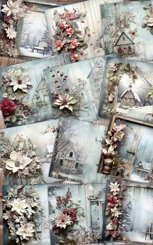 12 papers | Winter Tales Scrapbooking Kit, Frozen Fairy Tale Background, Shabby Chic Ephemera, Junk Journal Printable Pages, Shabby Papers