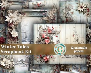 12 papers | Winter Tales Scrapbooking Kit, Frozen Fairy Tale Background, Shabby Chic Ephemera, Junk Journal Printable Pages, Shabby Papers