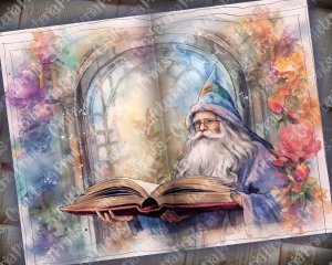 Watercolor Illustration of Wizard Book - Junk Journal Background, Enchanted Book Printable, Digital Junk Journal, Journal Paper