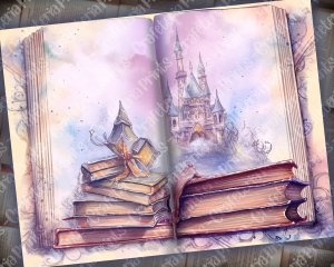 Watercolor Illustration of Wizard Book - Junk Journal Background, Enchanted Book Printable, Digital Junk Journal, Journal Paper