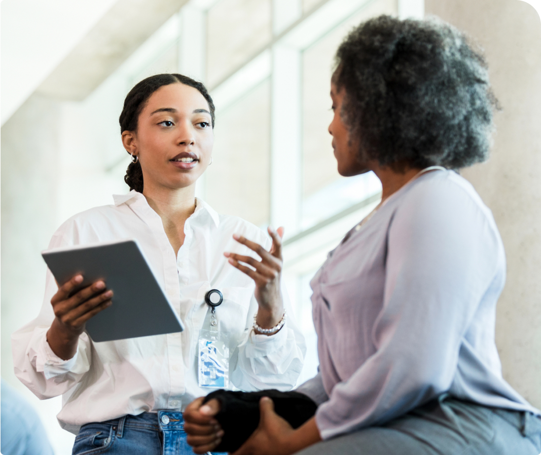 Nurse talking with patient