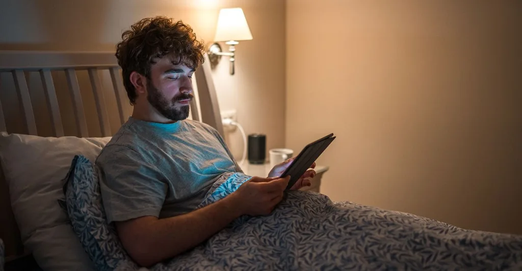 Man reading in bed