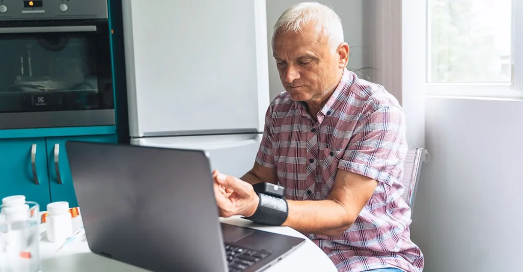 Man checking his vitals and using AI nursing assistant