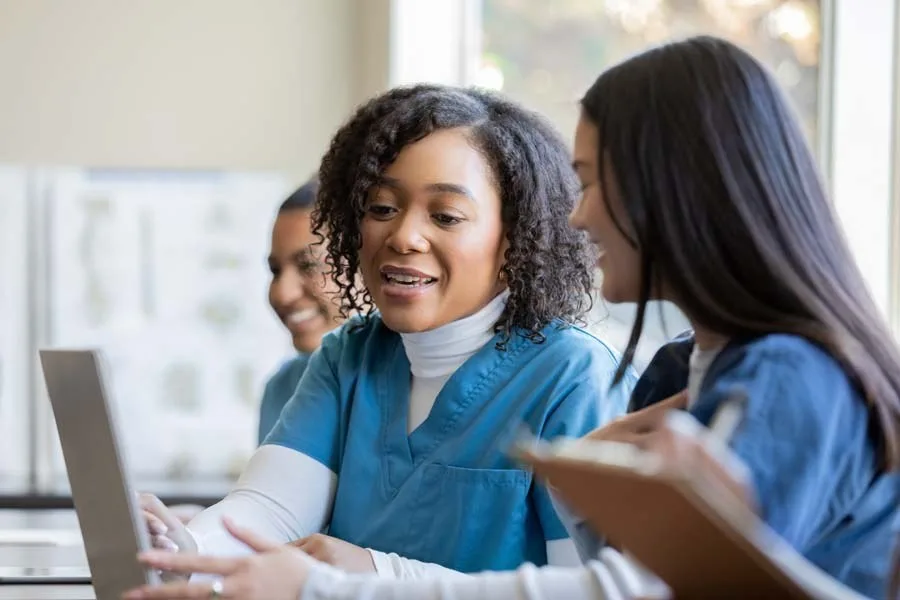 Nurses studying on the computer