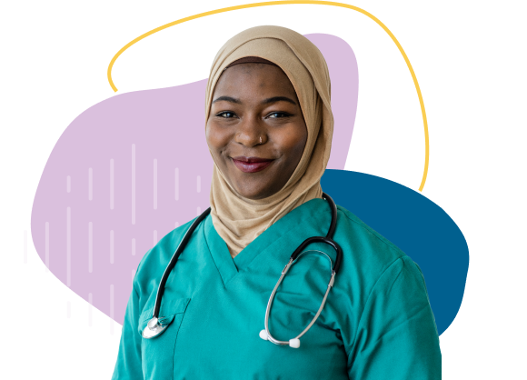 Nurse in green scrubs smiling