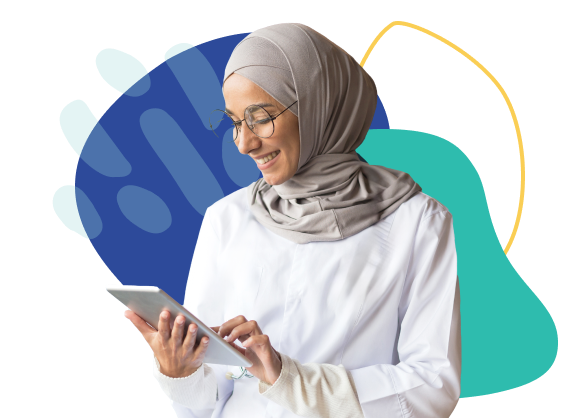 Female nurse on tablet