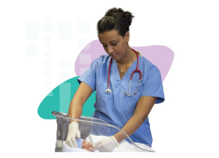 Labor and delivery nurse tending to a new born baby