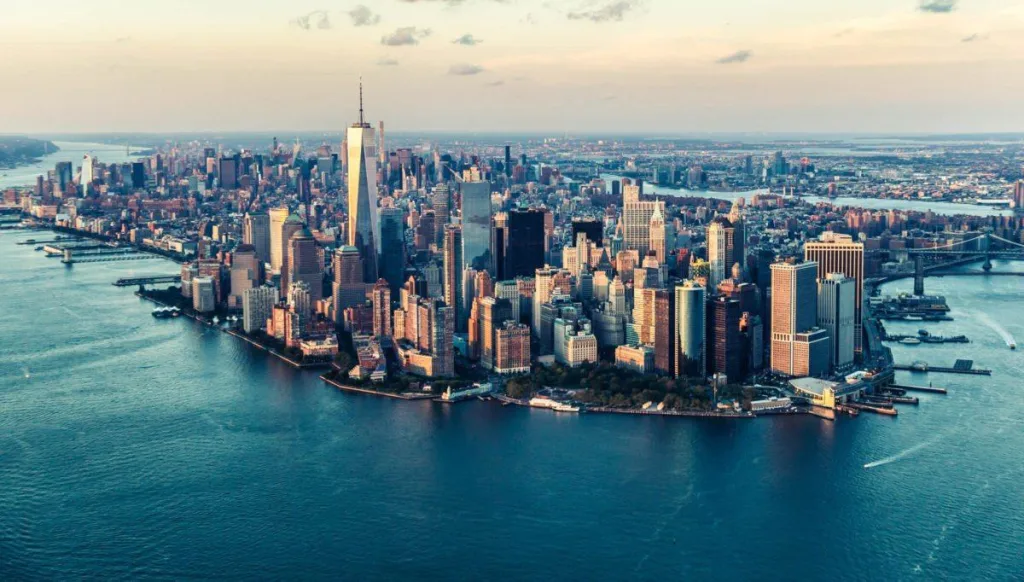 Aerial view of New York City, a good place for nurses