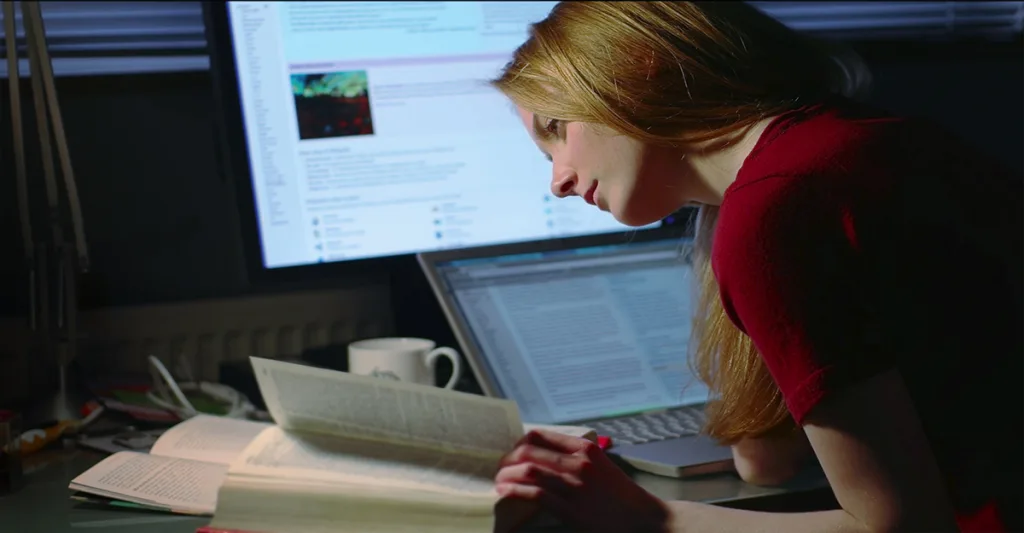 Student nurse studying on computer