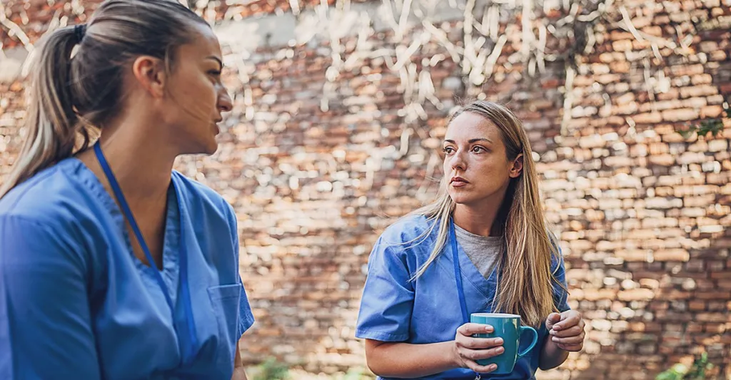 Nurses talking on a break