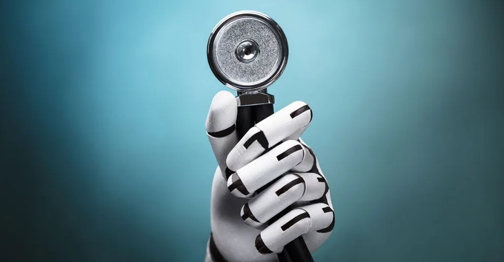 Robot holding a stethoscope