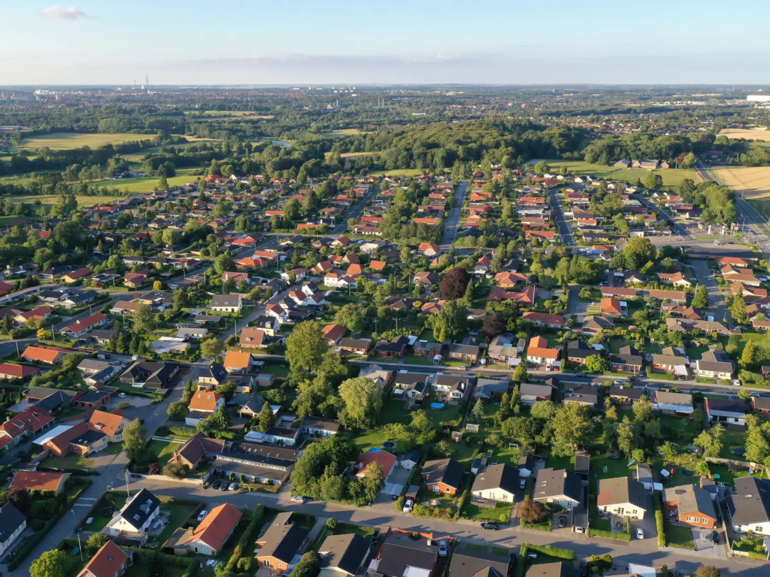 aerial of houses in neighborhood