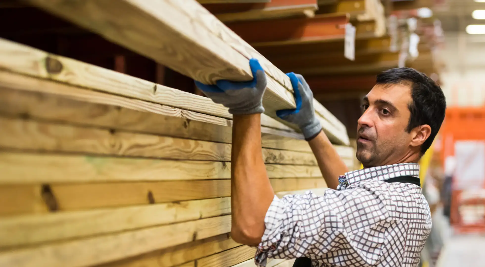 Man working at a lumber warehouse