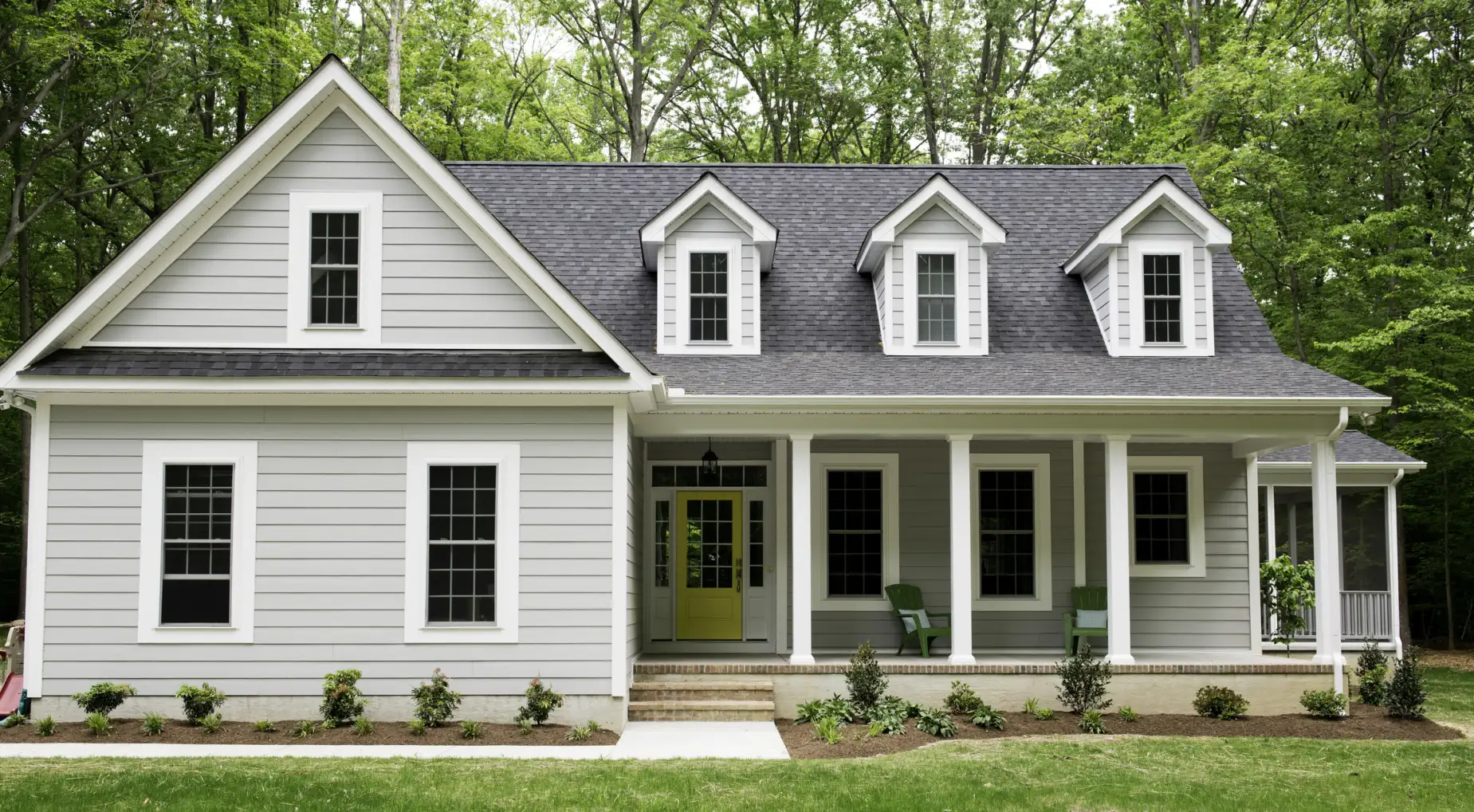 A traditional house and yard