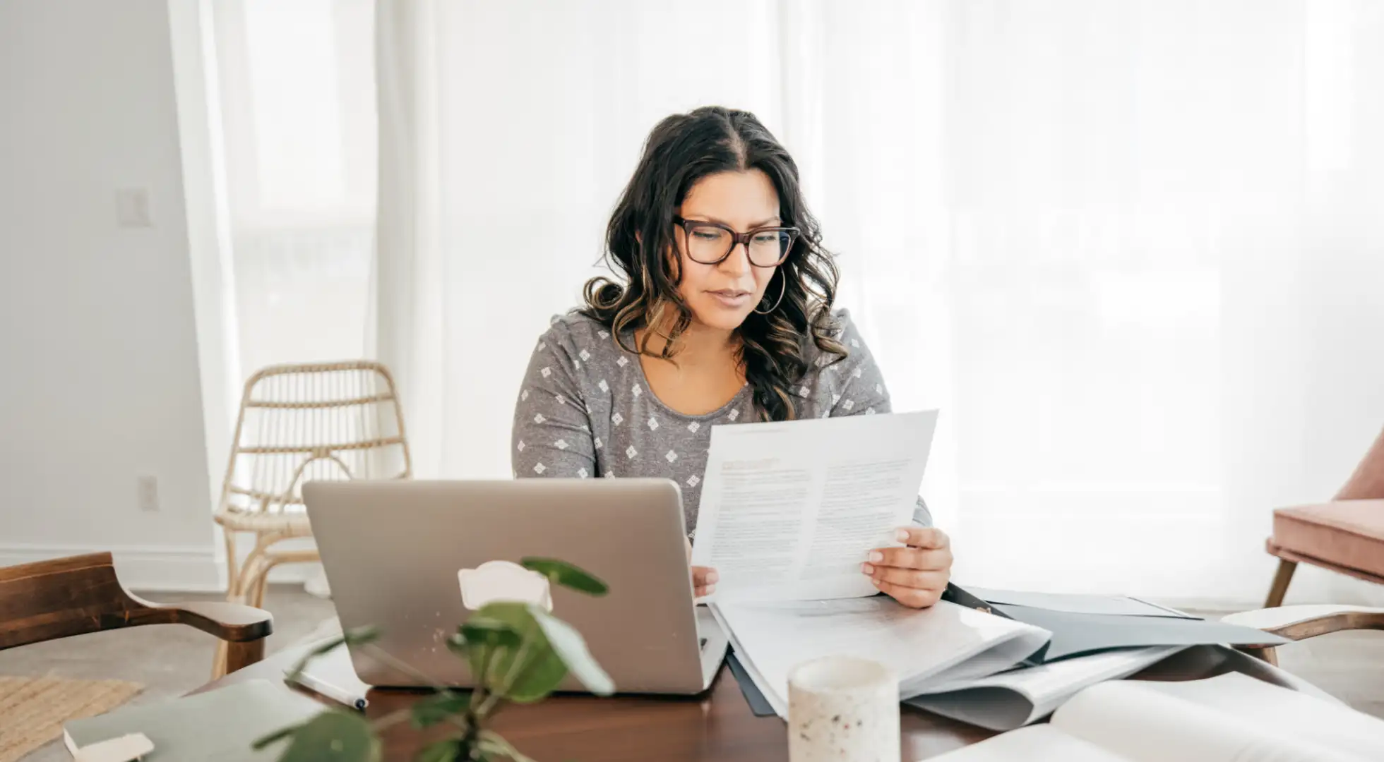 Woman reviewing property tax bill