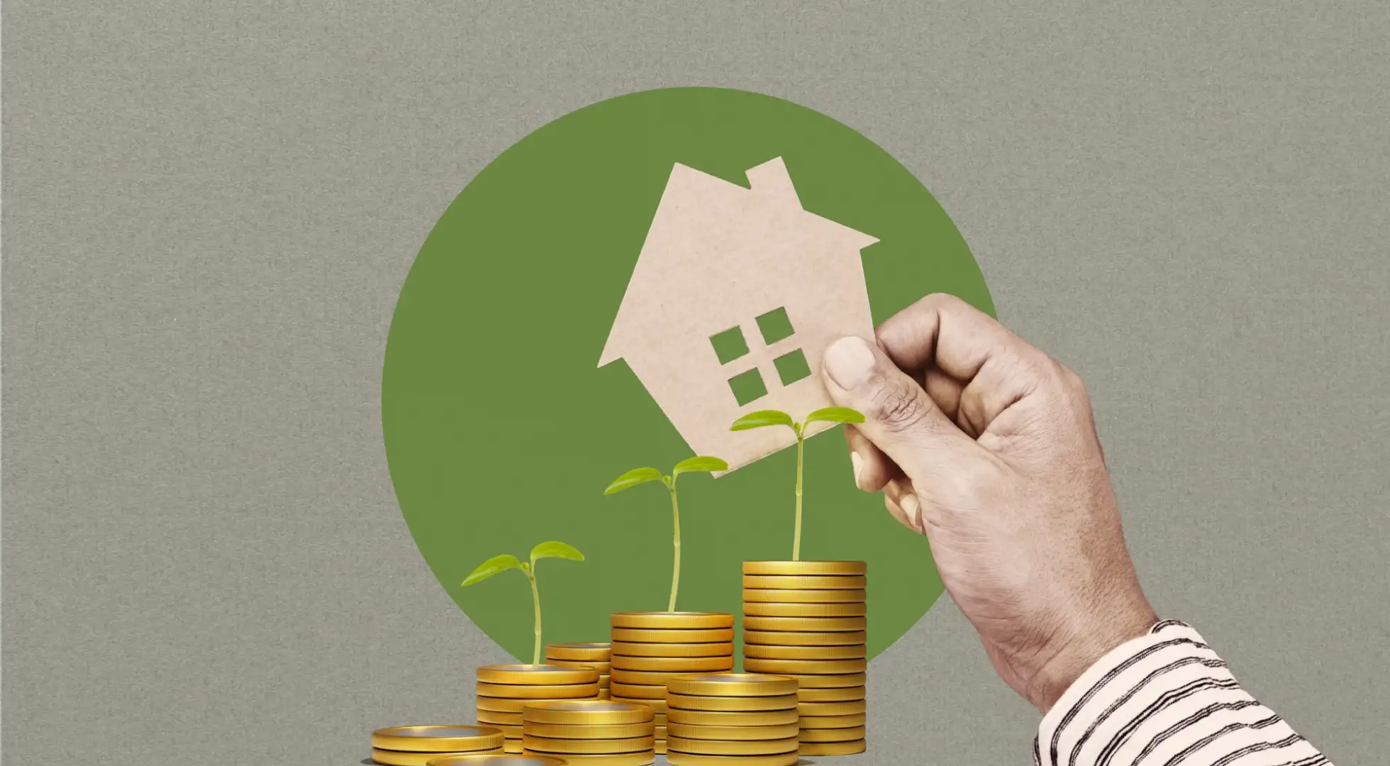 USDA Loan After Bankruptcy, Foreclosure, or Short Sale: What You Need to Know Hand holding a cutout of a house near stacks of coins with small plants growing out of them.