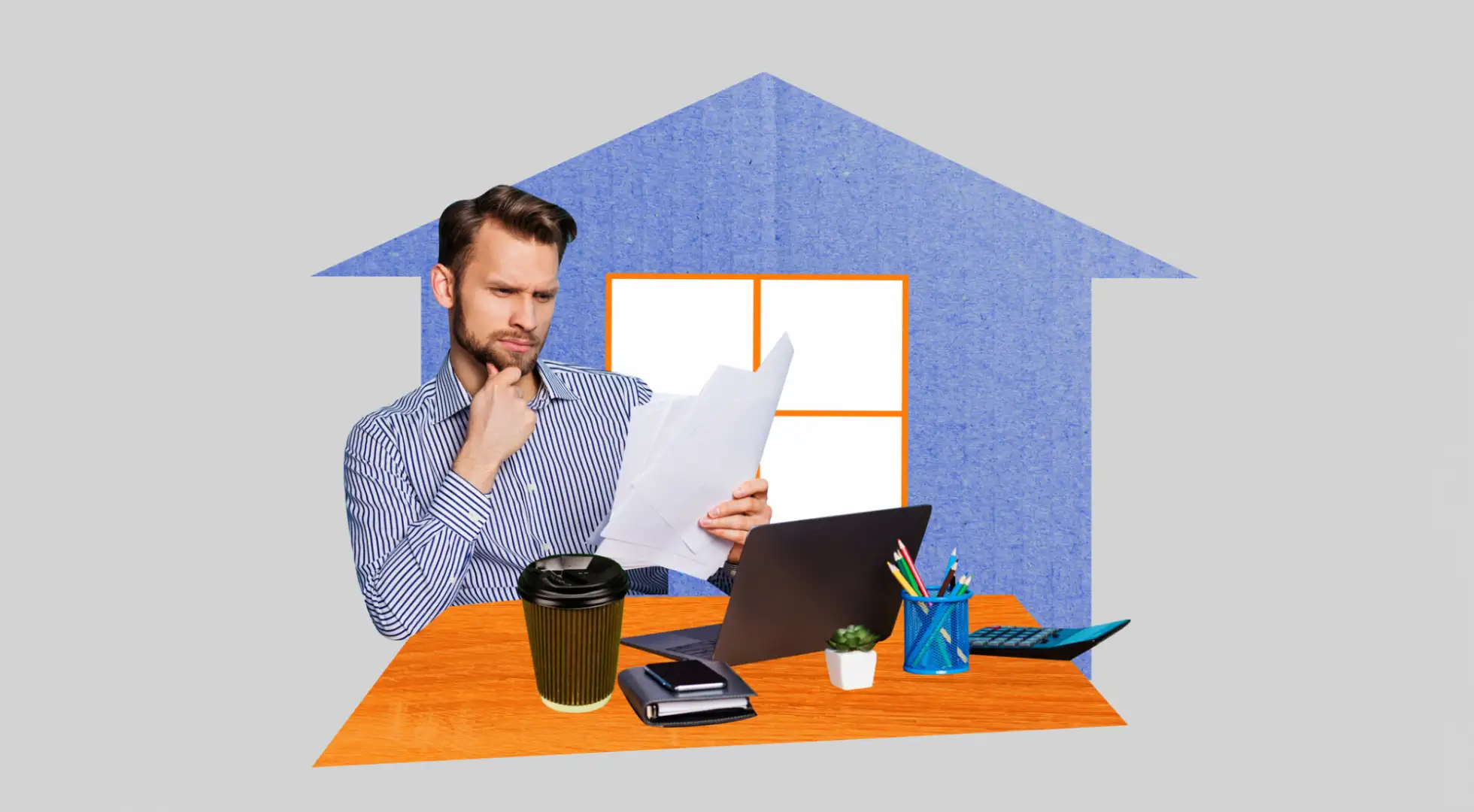 The Real Story on Debt-To-Income (DTI) Ratios as Told by a Mortgage Loan Officer Man looking at paperwork in front of house icon.