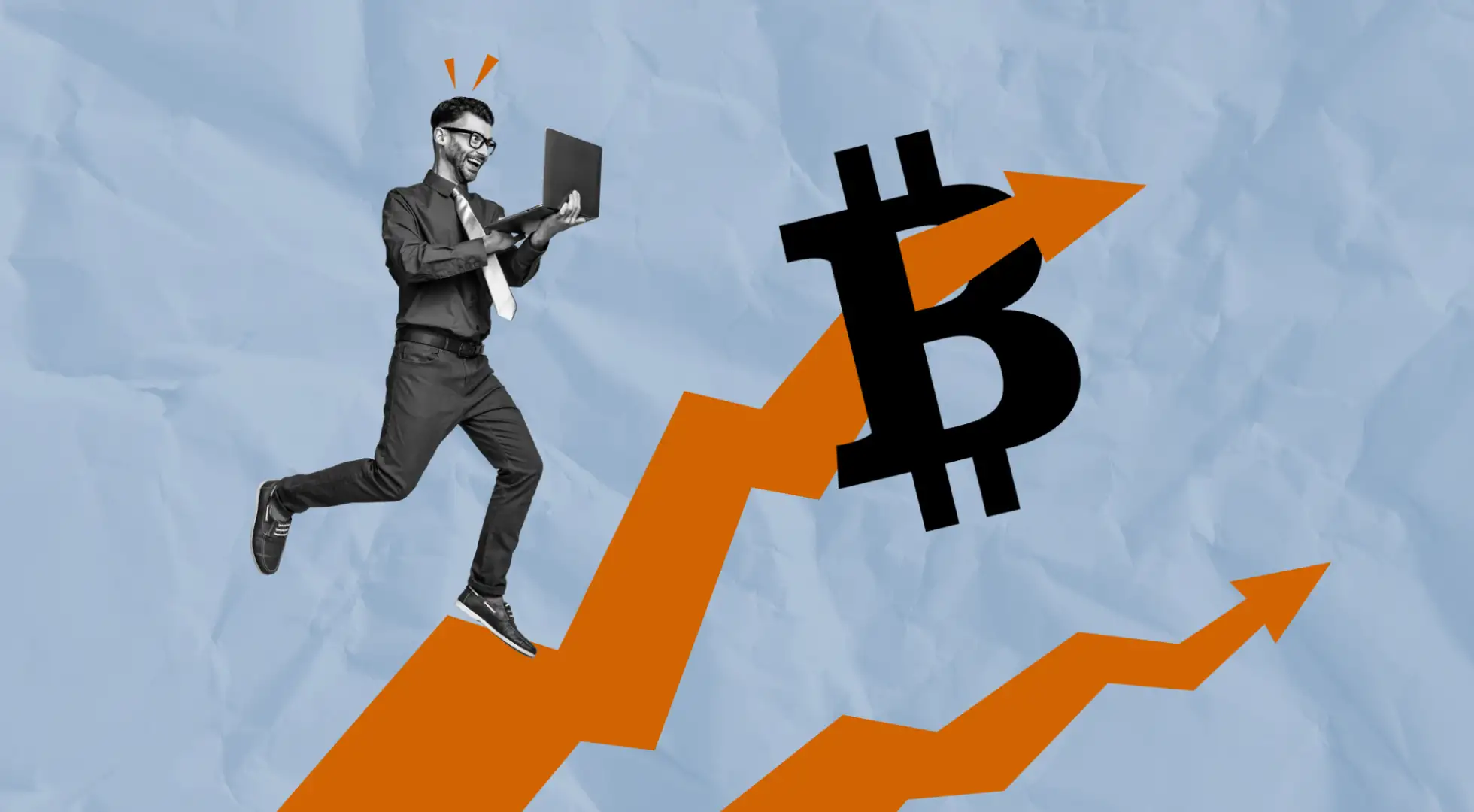 Fannie and Freddie Set to Consider Crypto Assets in Mortgage Applications Man running up graph arrow toward bitcoin symbol