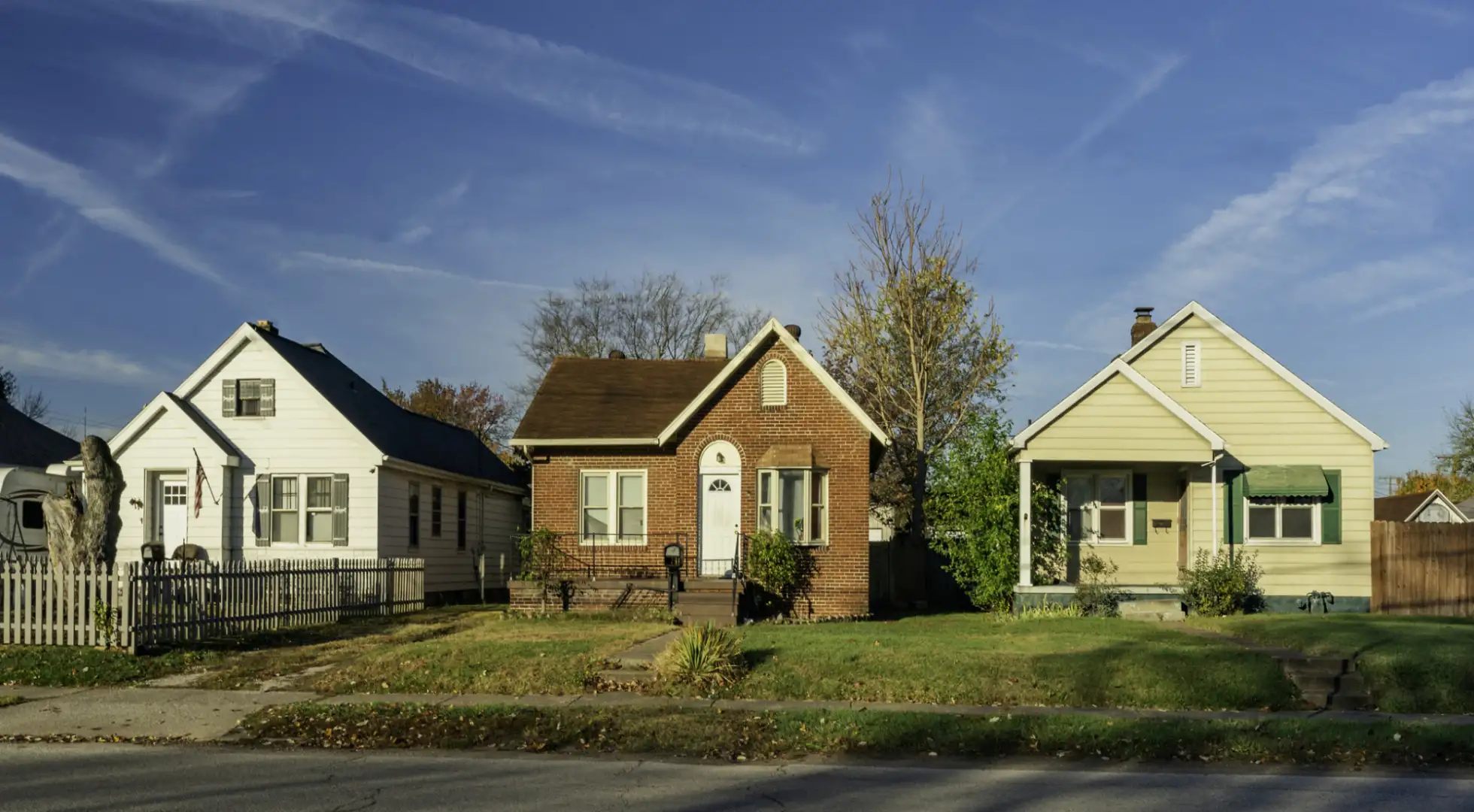 row of smaller starter homes from the street