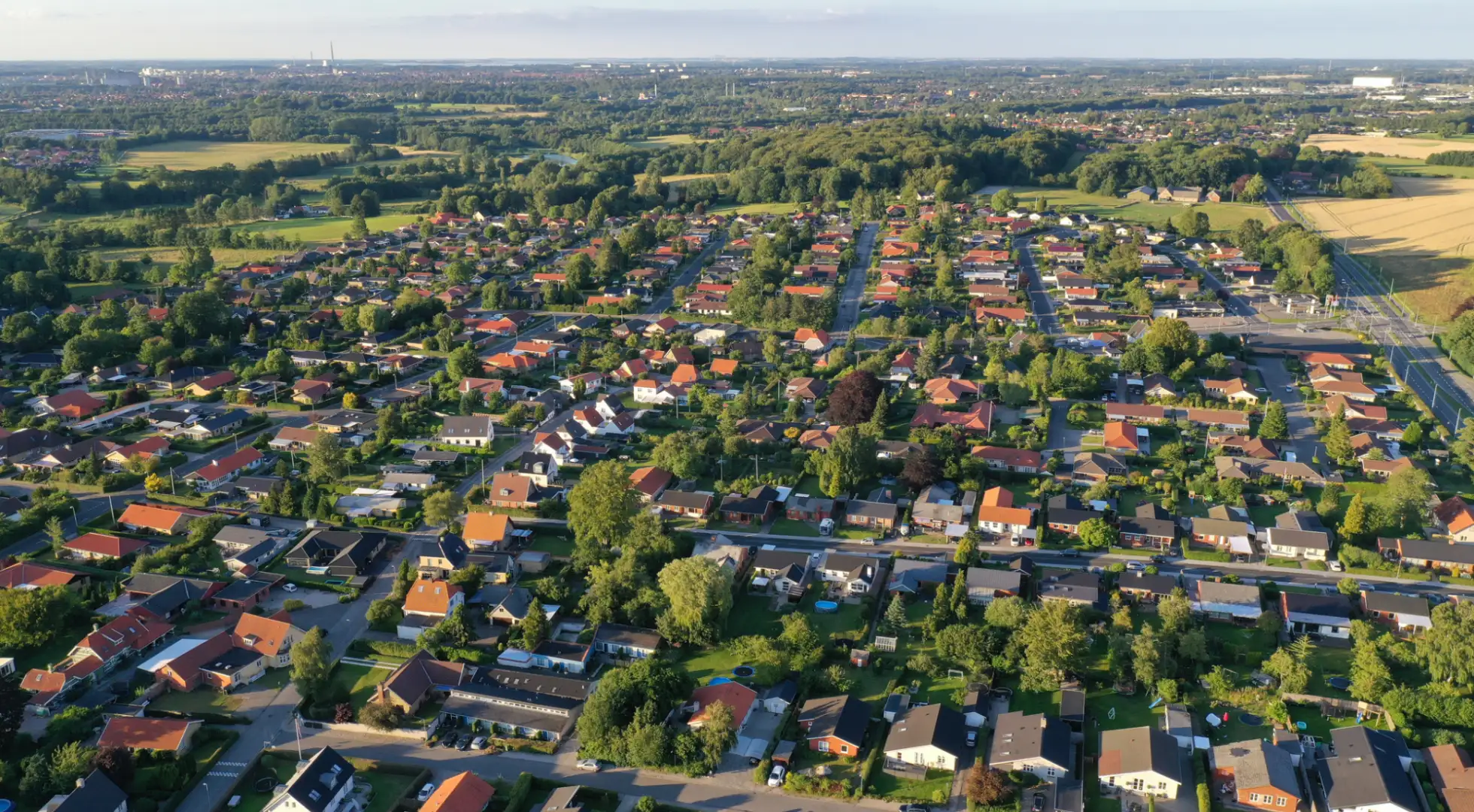 aerial of houses in neighborhood