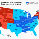 Map of the United States showing the average down payment by state